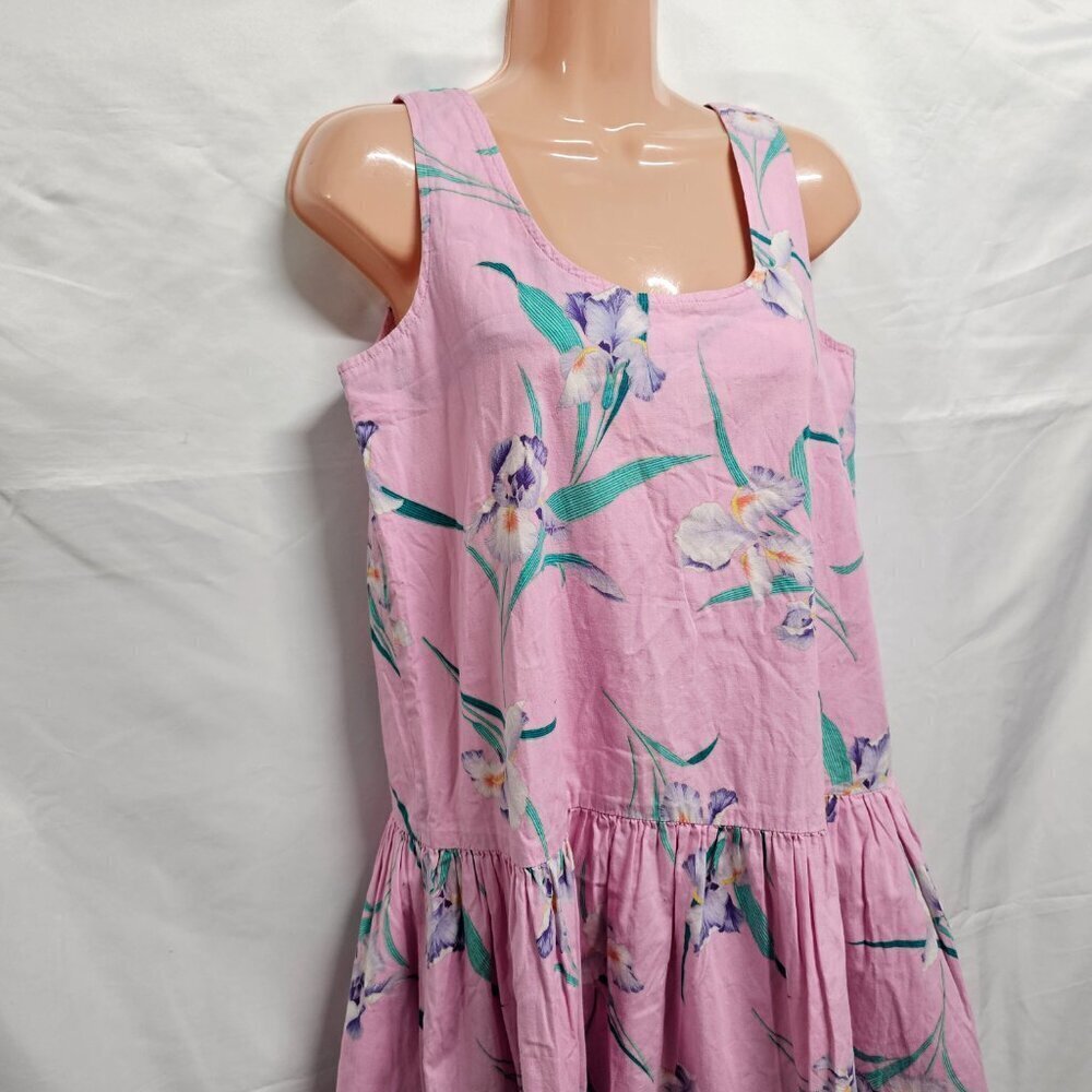 The Kapaia Stitchery Hawaiian Pleated Dress Women Size 12 Pink Tropical - Picture 2 of 8